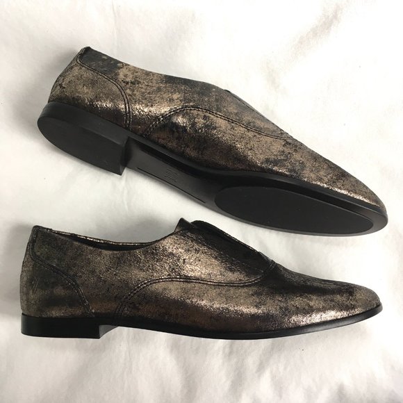 Frye Terri Slip on shoes flat gold black leather - Picture 7 of 12